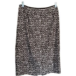 Silk CARLISLE Pencil Skirt Size 6 Geometric White Brown Business Career